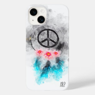 *~* Grunge Wasserfarbe Peace Sign Feathers Blume Case-Mate iPhone 14 Hülle