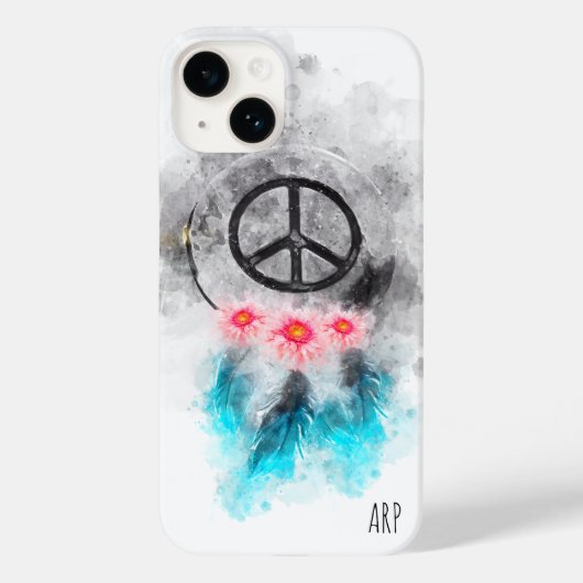 *~* Grunge Wasserfarbe Peace Sign Feathers Blume Case-Mate iPhone Hülle (Rückseite)
