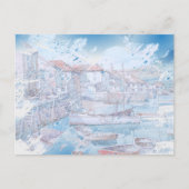 Grunge Wasserfarben Kunst und Kultur im Hafen Postkarte (Vorderseite)