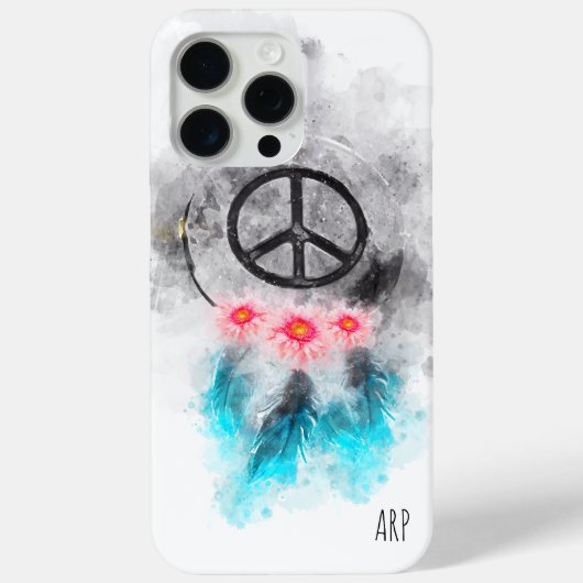 *~* Grunge Watercolor Peace Sign Feathers Flowers Case-Mate iPhone Hülle (Rückseite)