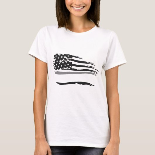 Grunge Wavy Officers Graue Linie Flagge T-Shirt (Vorderseite)