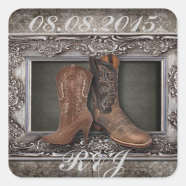Grunge Western Country Cowboy Hochzeit Quadratischer Aufkleber