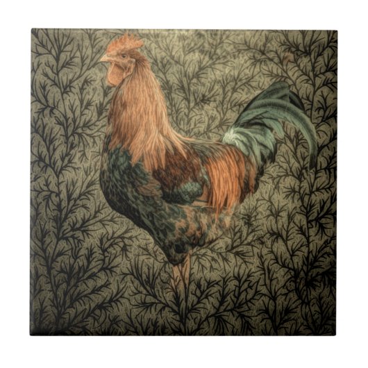 Grunge Western Hähnchen rustikaler Hahn Fliese (Vorderseite)
