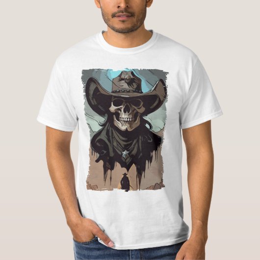 Grunge Wild West Cowboy Skull Sheriff Illustration T-Shirt (Vorderseite)