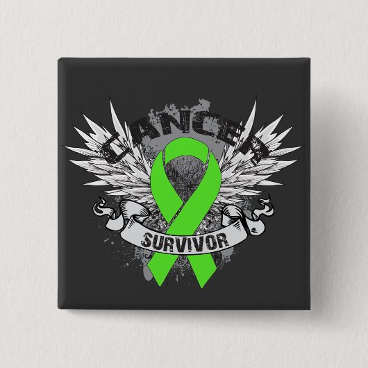 Grunge Winged Ribbon Lymphoma Survivor Button (Vorderseite)