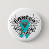 Grunge Winged Ribbon Ovarialkarzinom Survivor Button (Vorderseite)