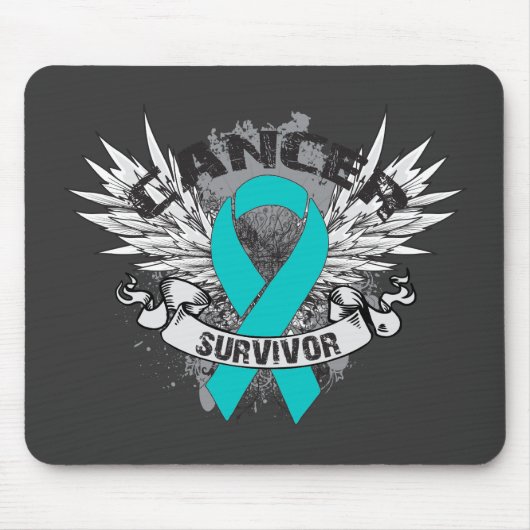Grunge Winged Ribbon Ovarialkarzinom Survivor Mousepad (Vorne)
