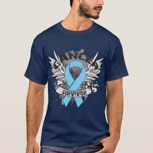 Grunge Winged Ribbon Prostatakrebsüberlebung T-Shirt (Vorderseite)