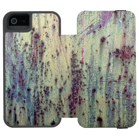 Grunge Yellow & Magenta Rusted Metal Muster Incipio iPhone Geldbeutel-Hülle (Folio Geöffnet)