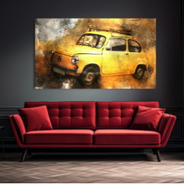 Grunge Yellow Vintage Car Modellbahnen Mendrisio Poster