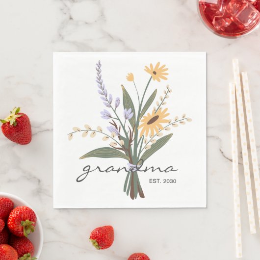 Grüngelbe Blumenhandschrift Großmutter-Blume Serviette (Beispiel)