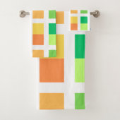 Grüngelbe Minimalquadrate Badhandtuch Set (Insitu)