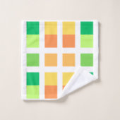 Grüngelbe Minimalquadrate Badhandtuch Set (Waschlappen)