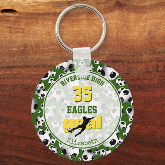 Grüngelbe weiße Schulmannschaft Geißelmädchen Fußb Schlüsselanhänger (Vorderseite)