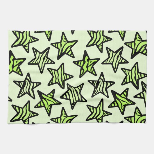 Grüngelbe Zebra-Sterne Küchentuch (Horizontal)