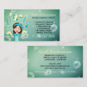 Grüngelber Cartoon Reinigungsservice für Haushalts Visitenkarte (Vorne/Hinten)