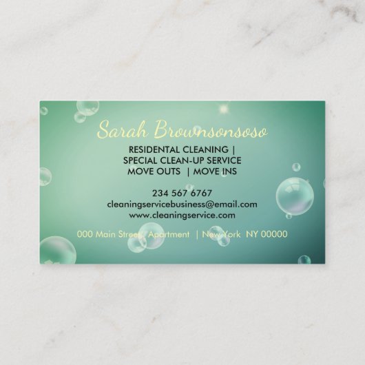 Grüngelber Cartoon Reinigungsservice für Haushalts Visitenkarte (Rückseite)