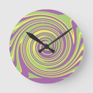Grüngelbes und lila Twirbelmuster Runde Wanduhr