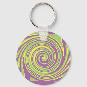 Grüngelbes und lila Twirbelmuster Schlüsselanhänger