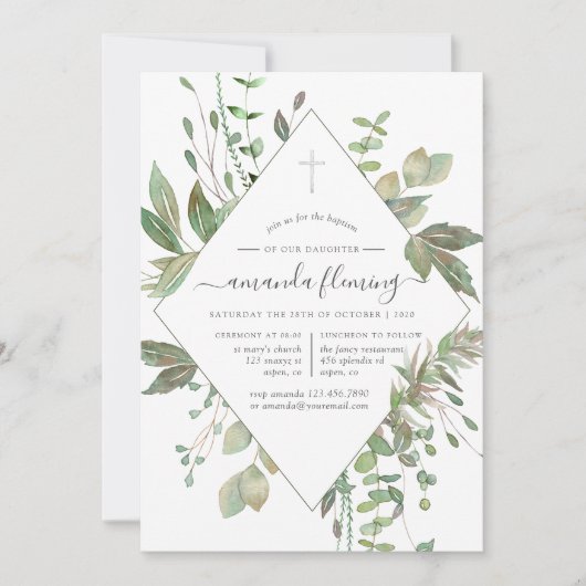 Grüngeometrische Taufe oder Weihnachten Einladung (Vorderseite)