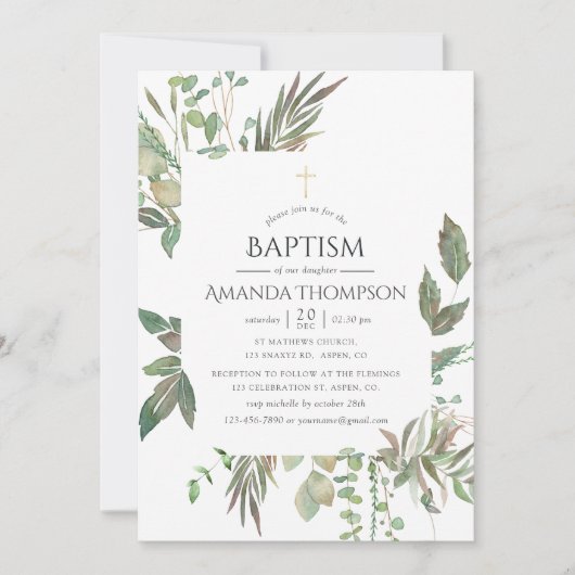 Grüngeometrische Taufe oder Weihnachten Einladung (Vorderseite)