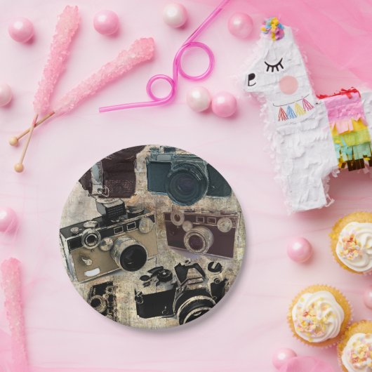 Grungephotograph-Fotografie Vintage Kamera Pappteller (Party)