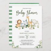 Grüngeschlechtsneutral Jungle Safari Baby Dusche Einladung (Vorne/Hinten)