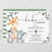 Grüngeschlechtsneutrale Safari-Tiere Kinderdusche Einladung (Vorne/Hinten)