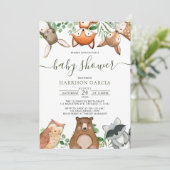 Grüngeschlechtsneutrale WOODLAND Babydusche Einladung (Stehend Vorderseite)