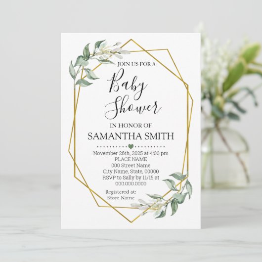 Grüngold Baby Dusche Minimalistisch Mama zu sein Einladung (Stehend Vorderseite)