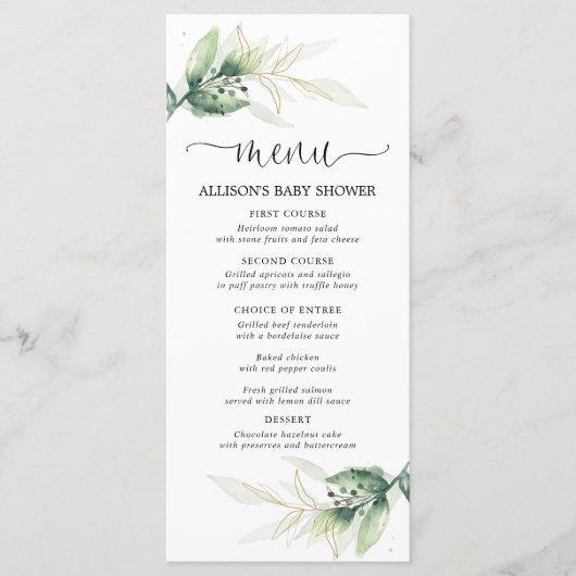 Grüngold Blätter einfache moderne Duschkarte Programm (Vorderseite)