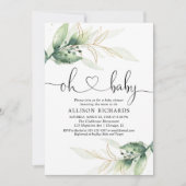 Grüngold Blätter geschlechtsneutrale Babydusche Einladung (Vorderseite)
