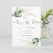 Grüngold einfach Ändern Datum Hochzeit Einladung (Stehend Vorderseite)