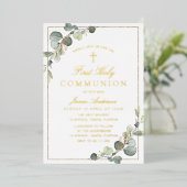 Grüngold erste heilige Kommunion Folieneinladung (Stehend vorne)