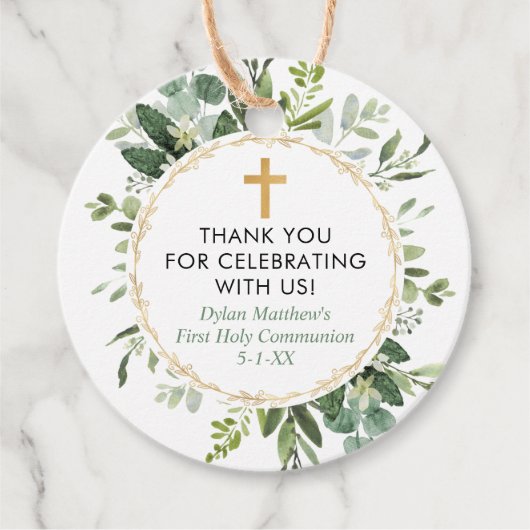 Grüngold Eukalyptus erste Kommunion Taufe Geschenkanhänger (Vorderseite)