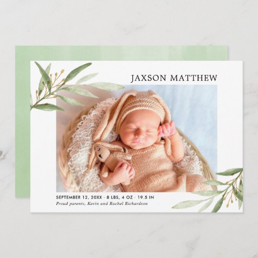 Grüngold - geschlechtsneutrale Geburtsankündigung (Vorne/Hinten)