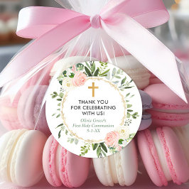 Grüngold Rosa elegante erste Kommunion Taufe Runder Aufkleber