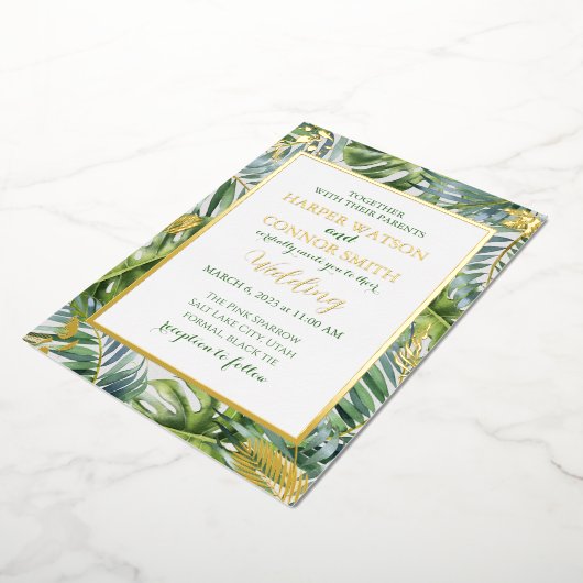 Grüngoldfolie Blätter Folieneinladung (Gedreht)