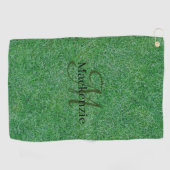 Grüngras Einmaliger Individuelle Name Monogramm Golfhandtuch (Horizontal)