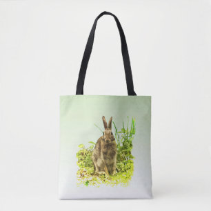 Grüngras mit brauner Kaninchen-Totasche Tasche