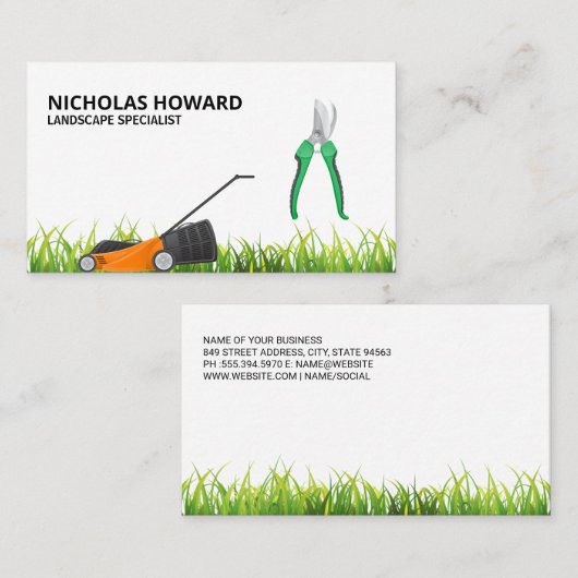 Grüngras | Rasenmäher | Gartenscheren Visitenkarte (Vorne/Hinten)