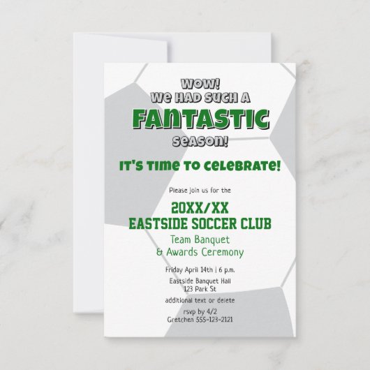 Grüngraue oder JEDE Mannschaftsfarbenfarbenprämie Einladung (Vorderseite)