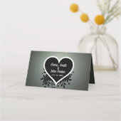 Grüngrauer Glitzer und Herz Platzkarte (Rückseite)