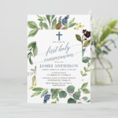 Grüngrün verlässt erste Kommunion des staubigen Einladung (Stehend Vorderseite)