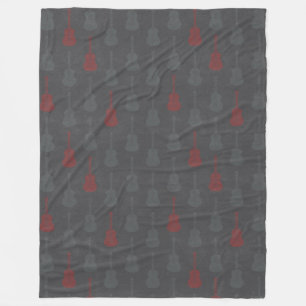 Grungy Akustikgitarre Polkadot grau rot Fleecedecke