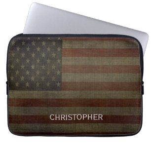 Grungy American Flag mit Linen Finish und Name Laptopschutzhülle
