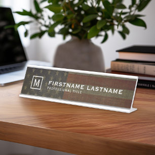 Grungy American Flag mit Linen Finish und Name Schreibtischnamensplakette