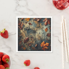 Grungy Autumnal Leafy Crackbeton Decoupage Serviette