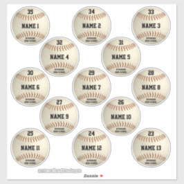 Grungy Baseballs Set mit 13 Spielernamen Aufkleber