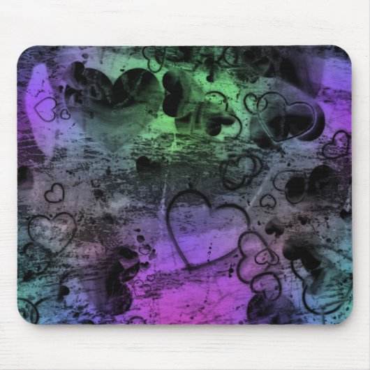 grungy bedrückte Funky Colors Hearts Mousepad (Vorne)